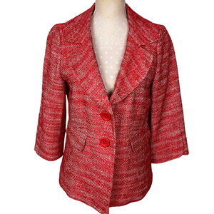 Classiques Entier Atelier Tweed Blazer Jacket Sz M Red Wide Notch Lapel 2 Button